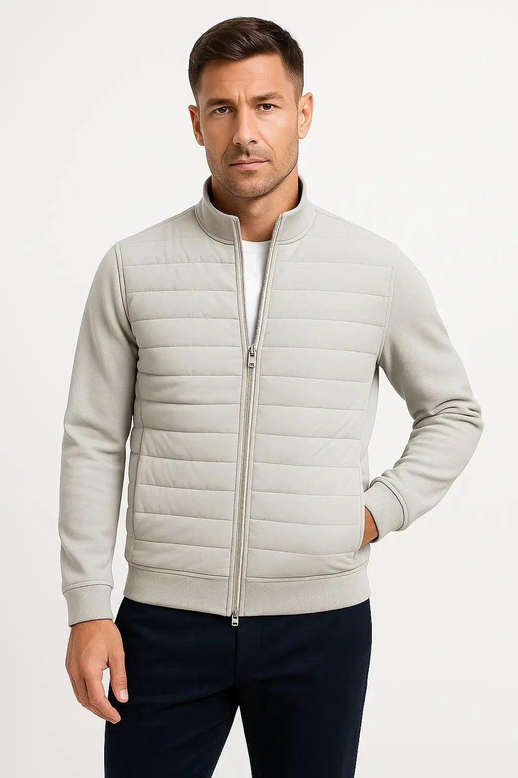Harrington Oxford | Men's Jacket Hybrid Quilted Knitted Sleeves Polyester Cotton Harrington Oxford