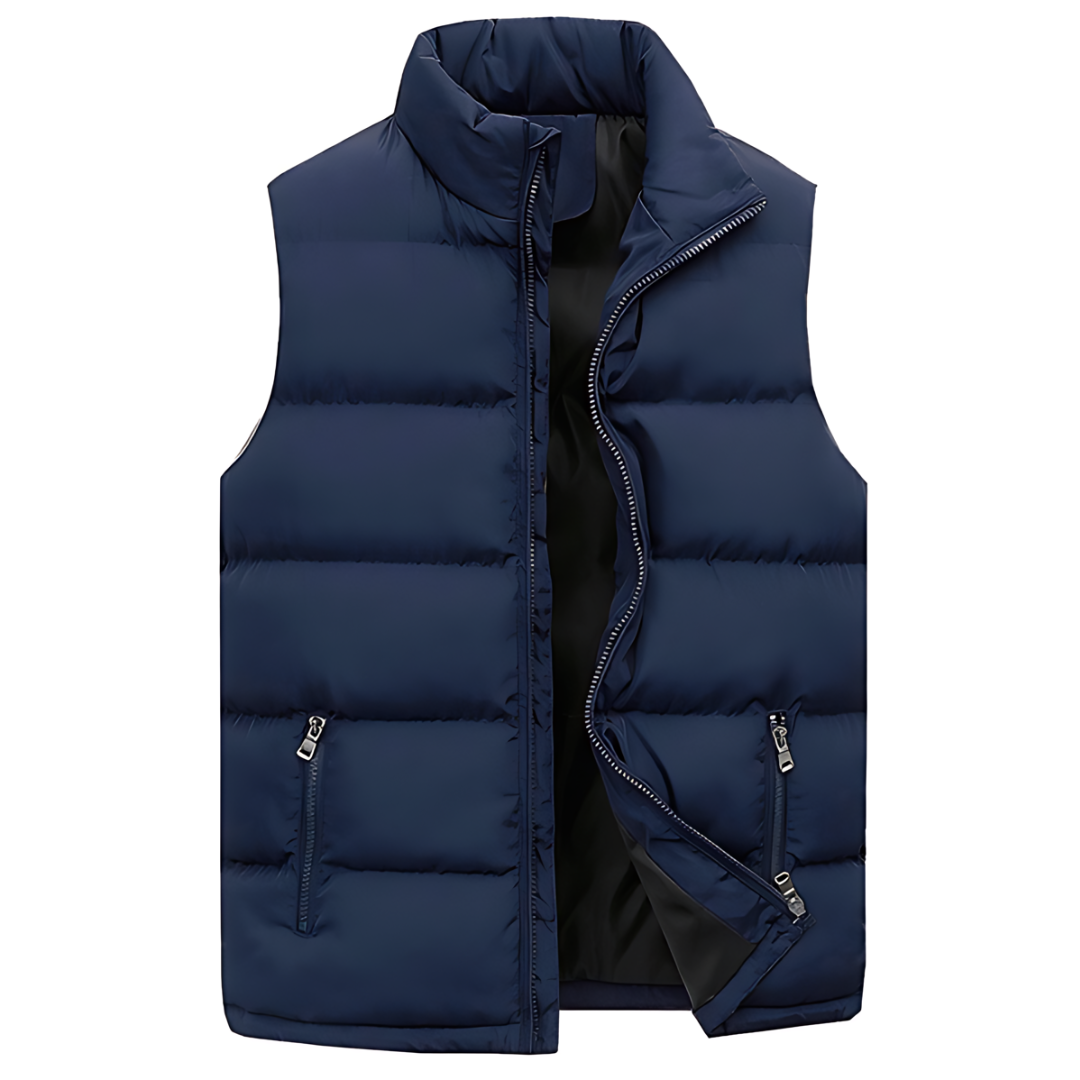 Gewatteerde bodywarmer heren met opstaande kraag en ritszakken