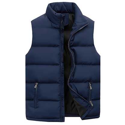 Gewatteerde bodywarmer heren met opstaande kraag en ritszakken