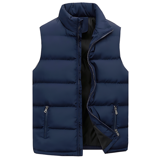 Gewatteerde bodywarmer heren met opstaande kraag en ritszakken