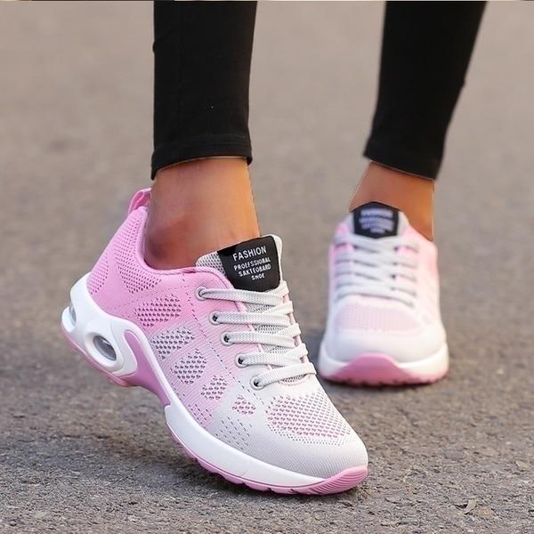 Sportschoenen dames met veters en luchtkussen zool
