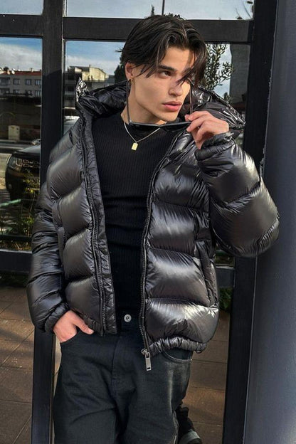 Gewatteerde puffer jas heren met capuchon en ritssluiting