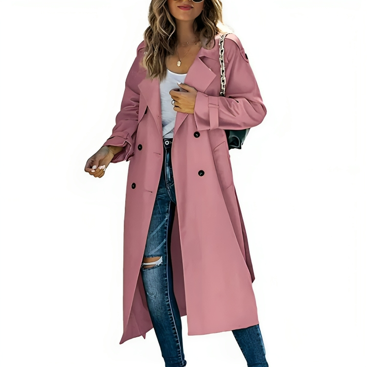 Double breasted lange trenchcoat dames met reverskraag