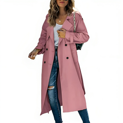 Double breasted lange trenchcoat dames met reverskraag