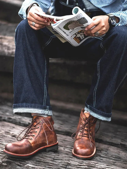 Veterboots heren enkellaarzen met gespdetail en blokhak