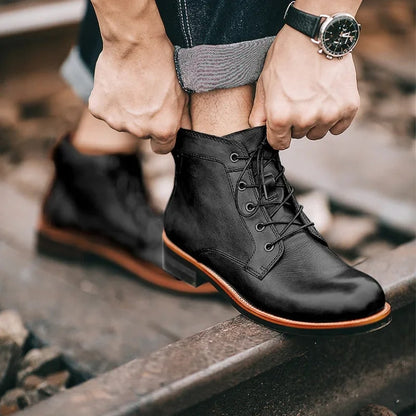Veterboots heren enkellaarzen met gespdetail en blokhak
