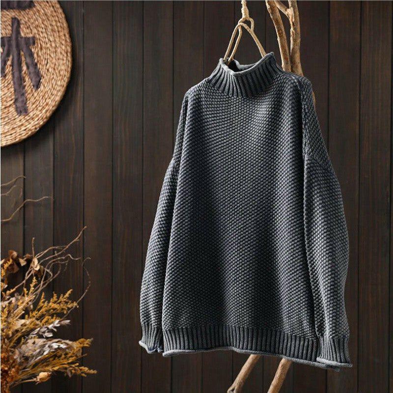 Grofgebreide oversized coltrui dames met hoge col en lange mouwen