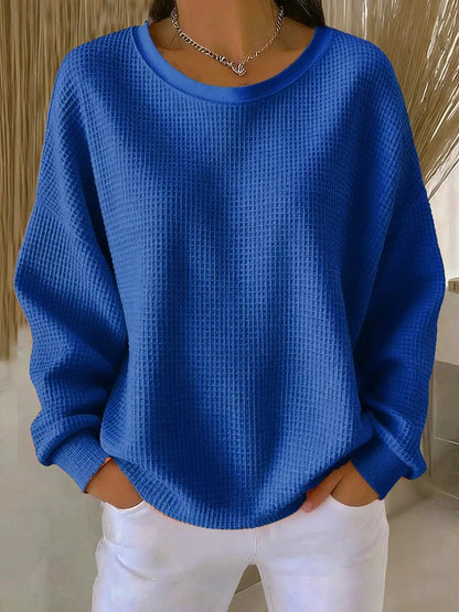 Oversized sweater dames met ronde hals en wafelstructuur
