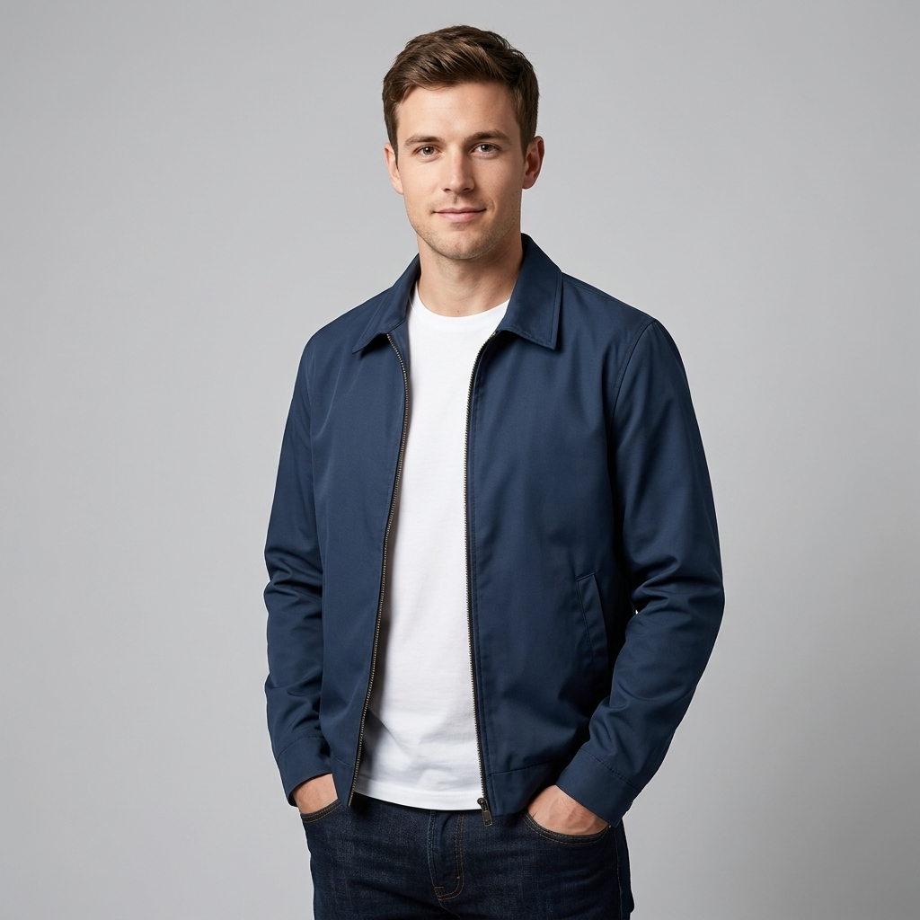 Harrington jas heren met ritssluiting en geruite voering