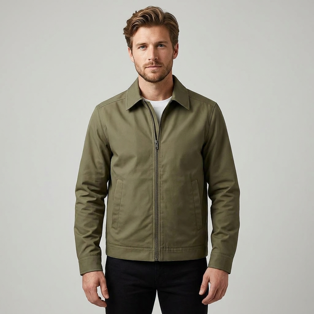 Harrington jas heren met ritssluiting en geruite voering