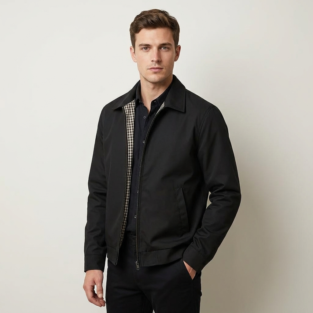 Harrington jas heren met ritssluiting en geruite voering