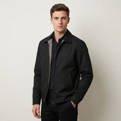 Harrington jas heren met ritssluiting en geruite voering