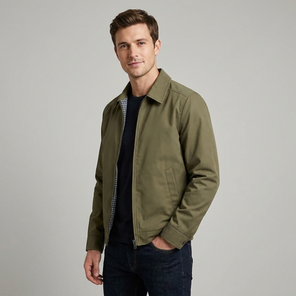 Harrington jas heren met ritssluiting en geruite voering