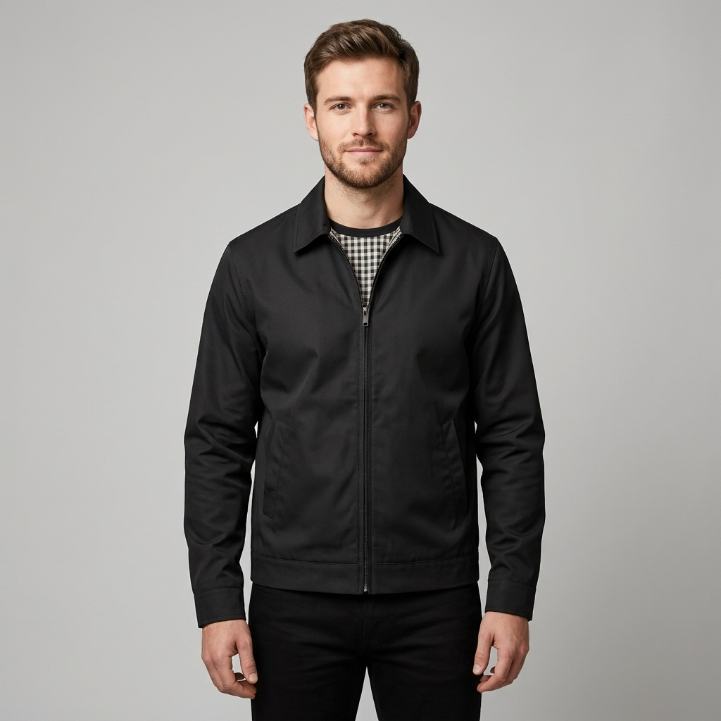 Harrington jas heren met ritssluiting en geruite voering