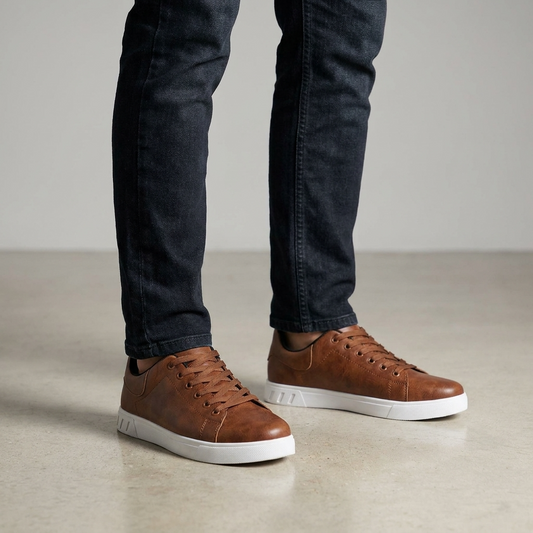 Lage sneakers heren met vetersluiting en contrasterende zool
