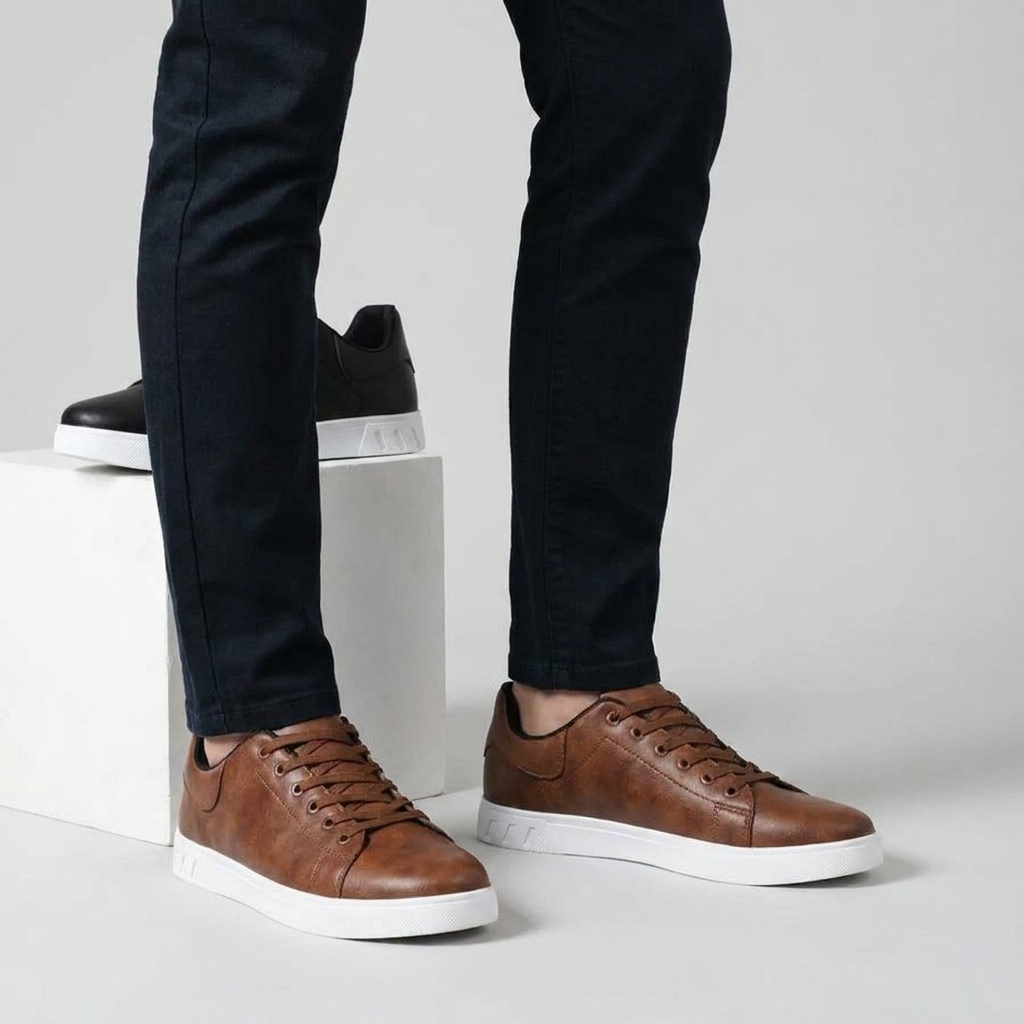 Lage sneakers heren met vetersluiting en contrasterende zool