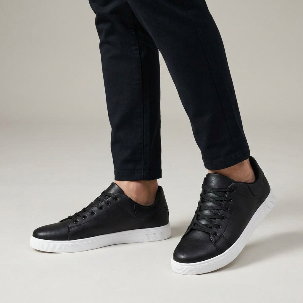 Lage sneakers heren met vetersluiting en contrasterende zool