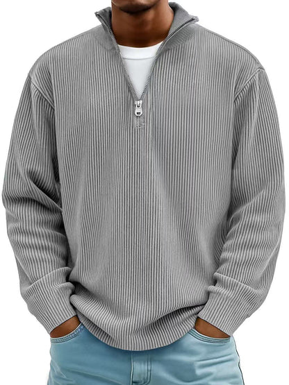 Geribde half zip trui heren met opstaande kraag en lange mouwen