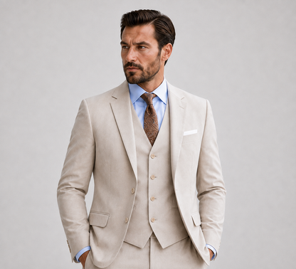 Slim fit 3-delig pak heren met gilet en pantalon voor bruiloft