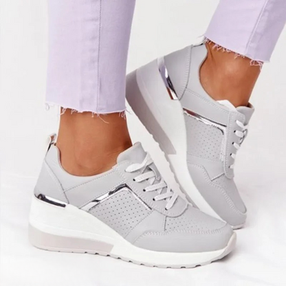 Sneakers met sleehak dames, geperforeerde platform sneakers met veters