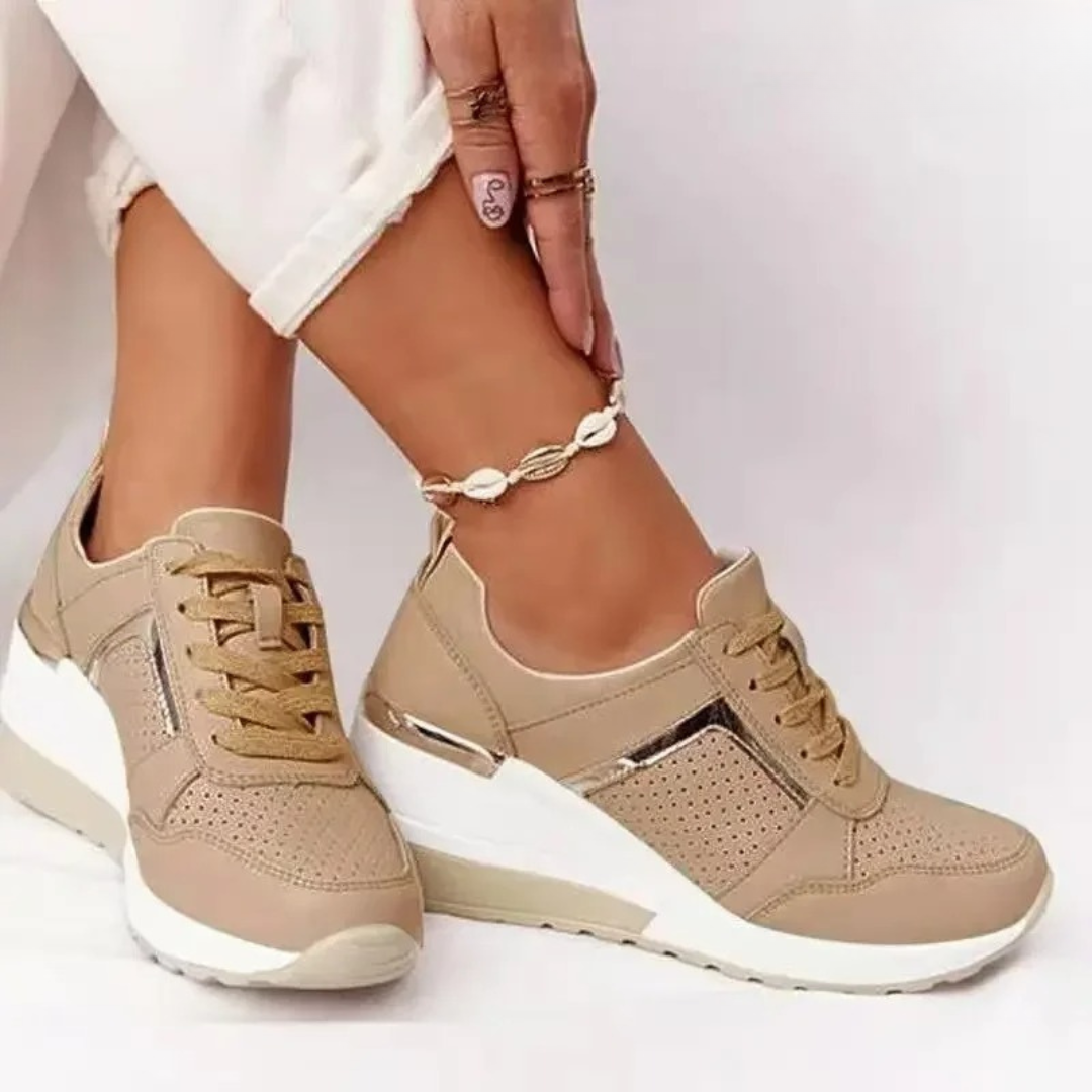 Sneakers met sleehak dames, geperforeerde platform sneakers met veters