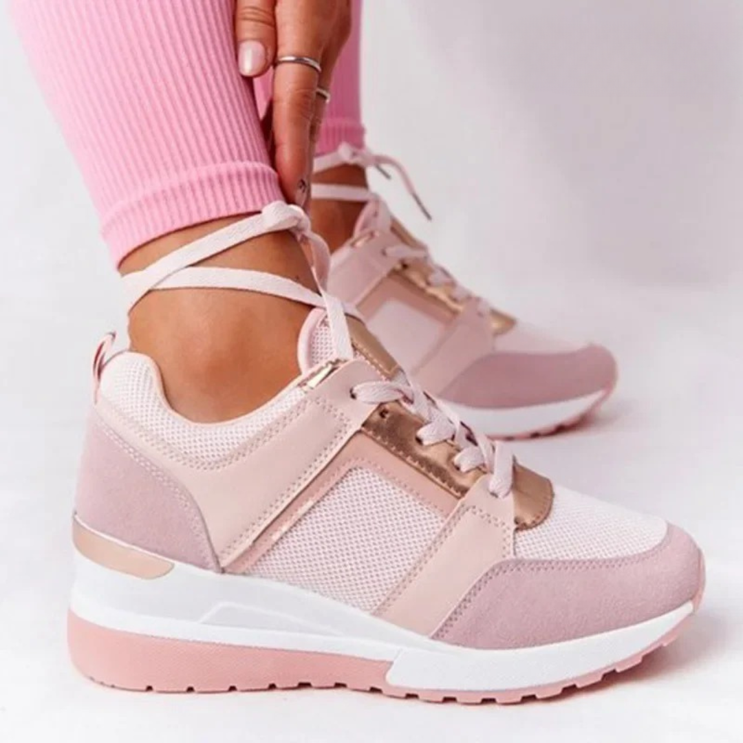 Sneakers met sleehak dames, geperforeerde platform sneakers met veters
