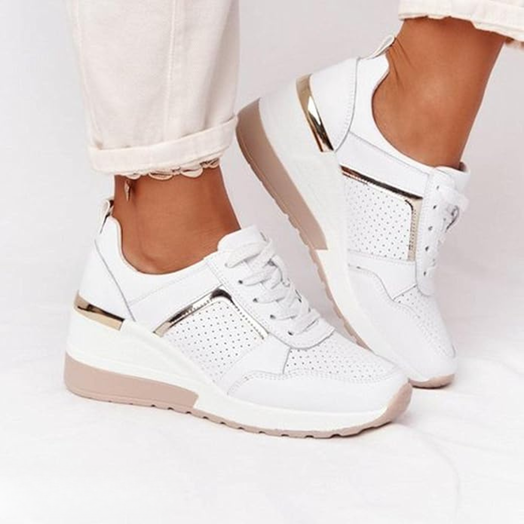 Sneakers met sleehak dames, geperforeerde platform sneakers met veters