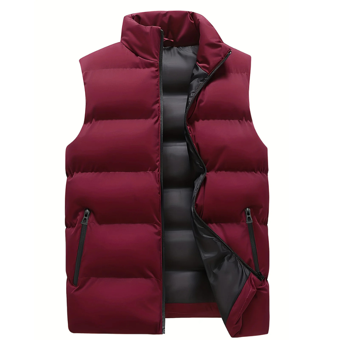 Gewatteerde bodywarmer heren met opstaande kraag en ritszakken