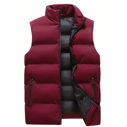 Gewatteerde bodywarmer heren met opstaande kraag en ritszakken