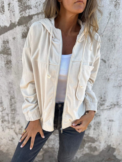 Ribbed hoodie vest dames met rits en capuchon, oversized
