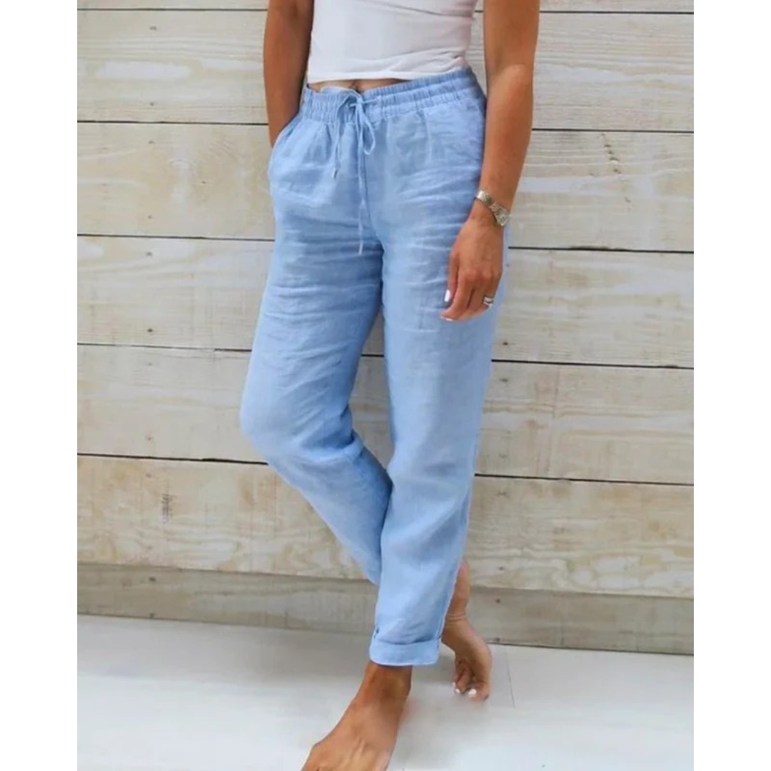 Losvallende broek dames met elastische taille en trekkoord