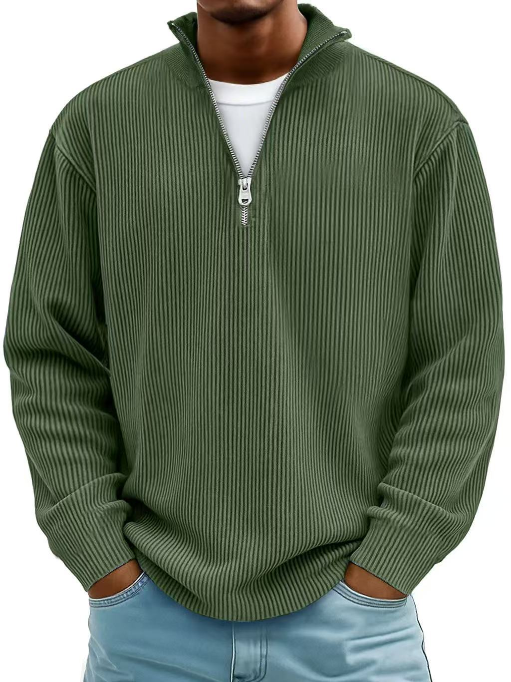 Geribde half zip trui heren met opstaande kraag en lange mouwen