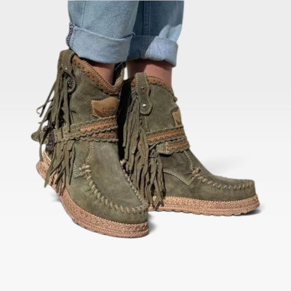 Instap enkellaarsjes met franjes en mocassin neus voor dames