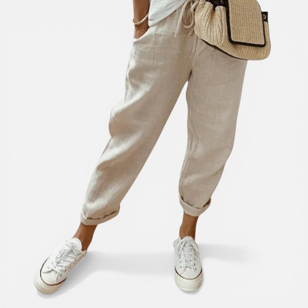 Losse zomerbroek met elastische tailleband en trekkoord voor dames