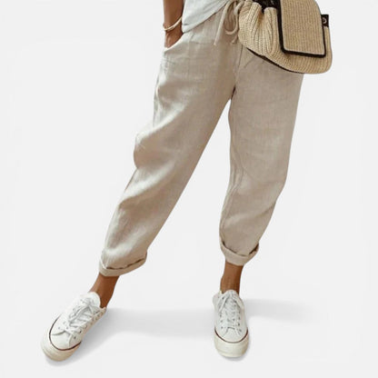 Losse zomerbroek met elastische tailleband en trekkoord voor dames