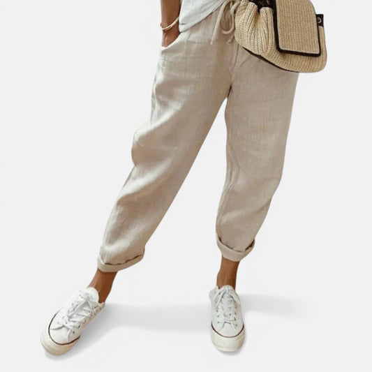 Losse zomerbroek met elastische tailleband en trekkoord voor dames