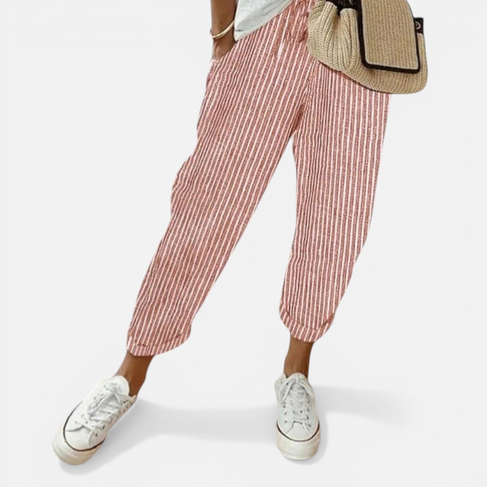 Losse zomerbroek met elastische tailleband en trekkoord voor dames