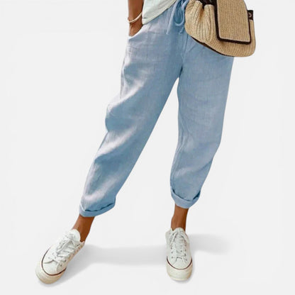 Losse zomerbroek met elastische tailleband en trekkoord voor dames