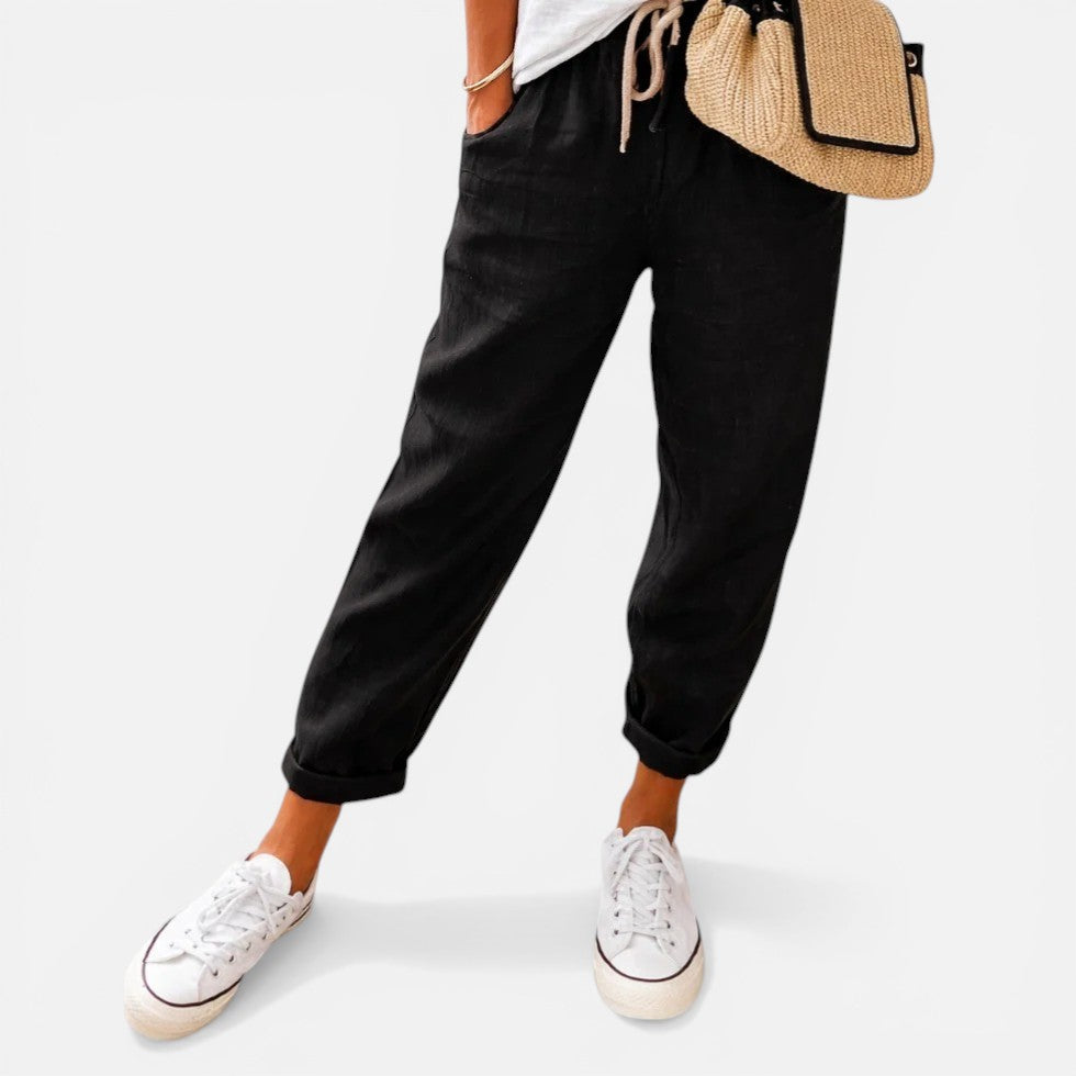 Losse zomerbroek met elastische tailleband en trekkoord voor dames