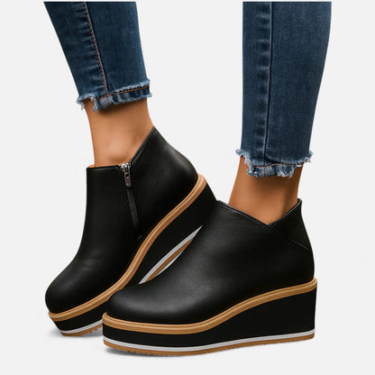 Enkellaarsjes dames met sleehak, platformzool en ritssluiting