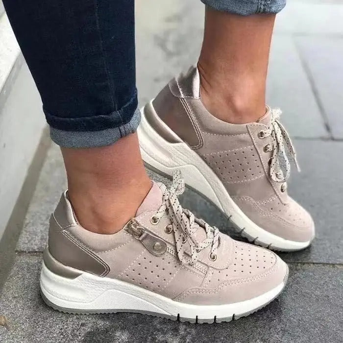 Sneakers dames met rits en sleehak, comfortabele wandelschoenen