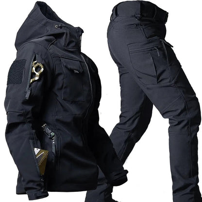 Tactische outdoorset heren met capuchonjas en cargobroek