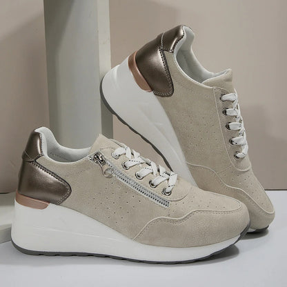 Sneakers dames met rits en sleehak, comfortabele wandelschoenen