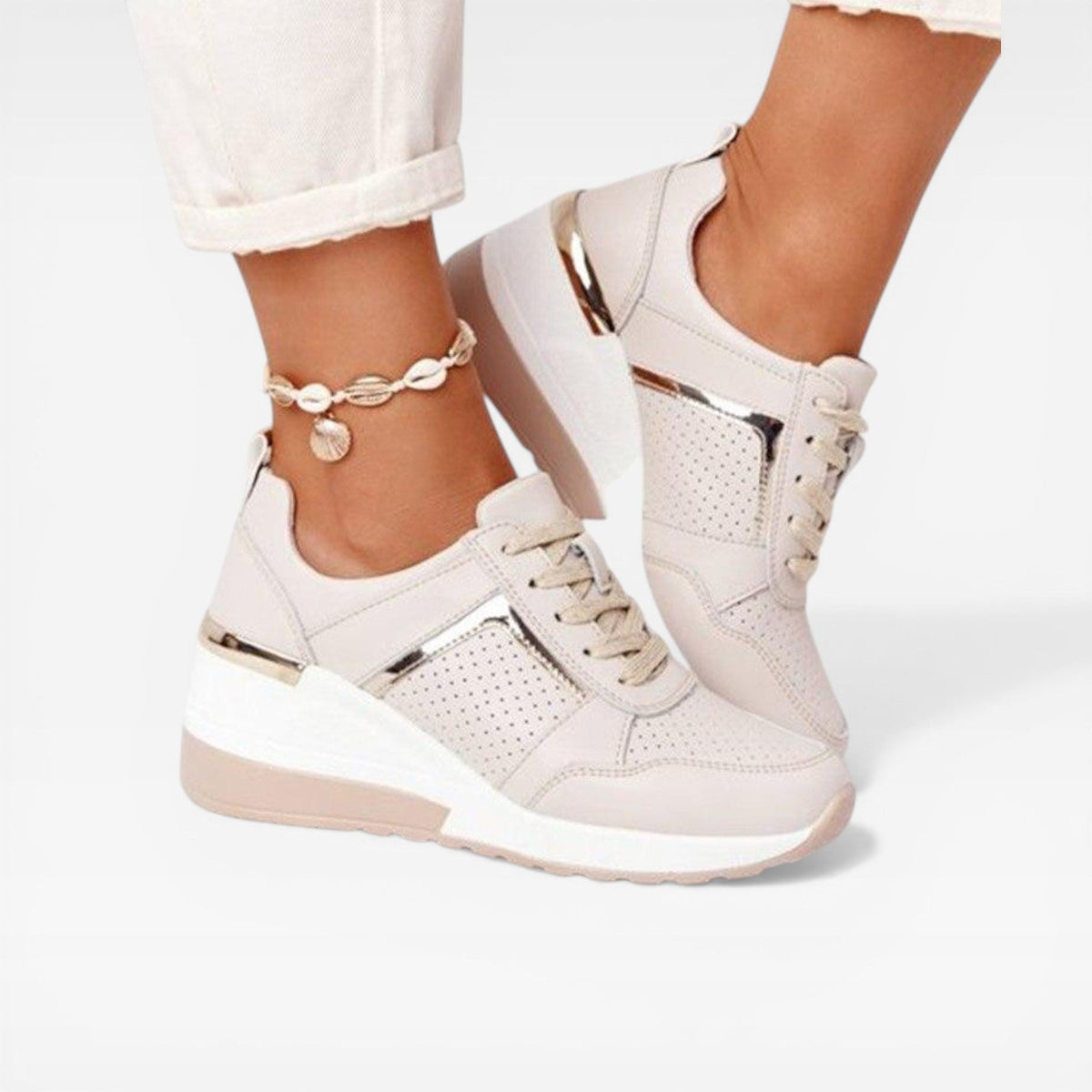 Geperforeerde wedge sneakers dames met verborgen sleehak en veters