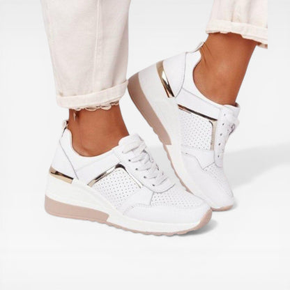 Geperforeerde wedge sneakers dames met verborgen sleehak en veters