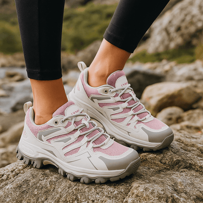 Low top wandelschoenen dames met vetersluiting en grove profielzool