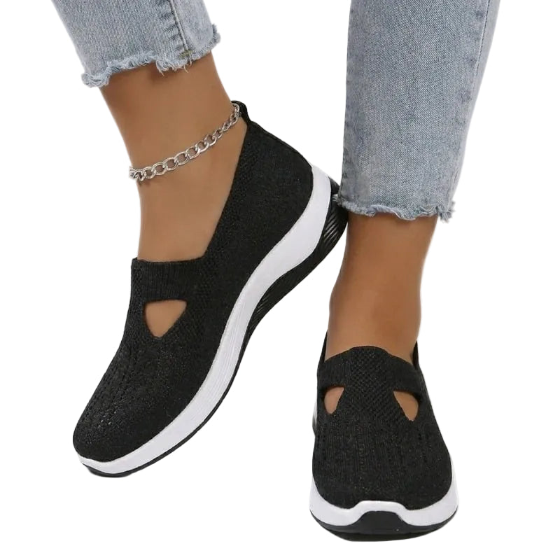 Gebreide instappers dames met uitsnijding en sleehak sneakers