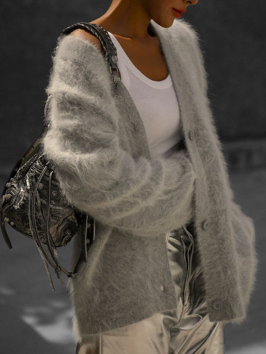 Oversized vest dames met knoopsluiting en diepe V-hals