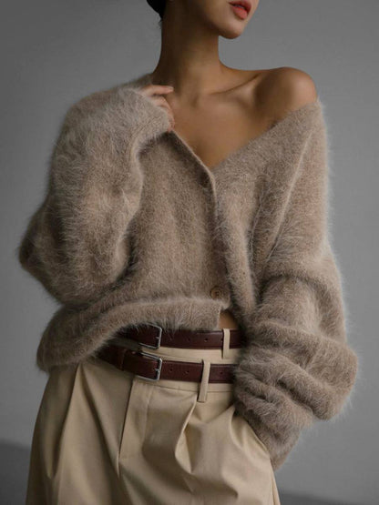 Oversized vest dames met knoopsluiting en diepe V-hals