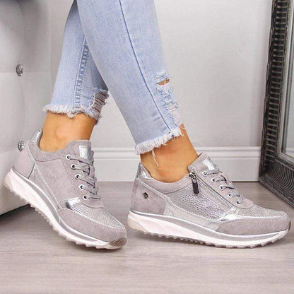 "Women's orthopedic walking shoes with bunion support, featuring a wide toe box and breathable mesh design, stylish and comfy